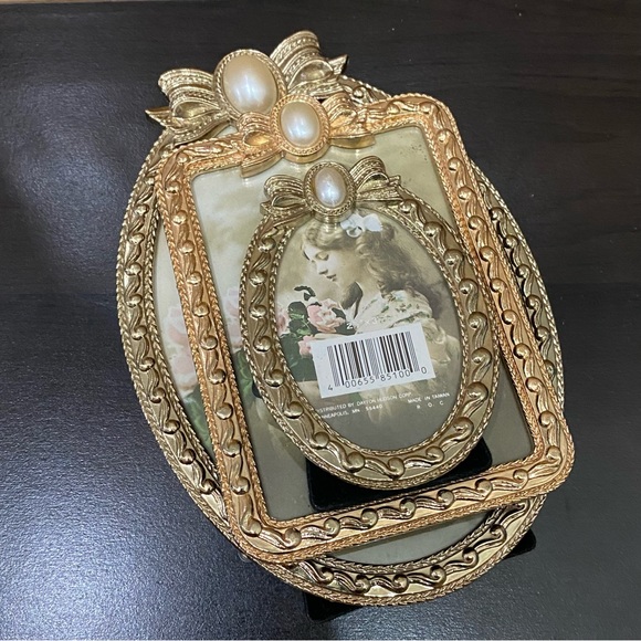 Vintage Dayton Hudson Corp Gold-tone Ornate Faux Pearl Bow Photo Picture Frame - Picture 14 of 16